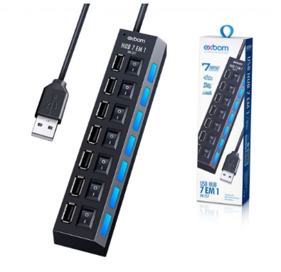 HUB USB 2.0 EXBOM 7 PORTAS (PRETO)