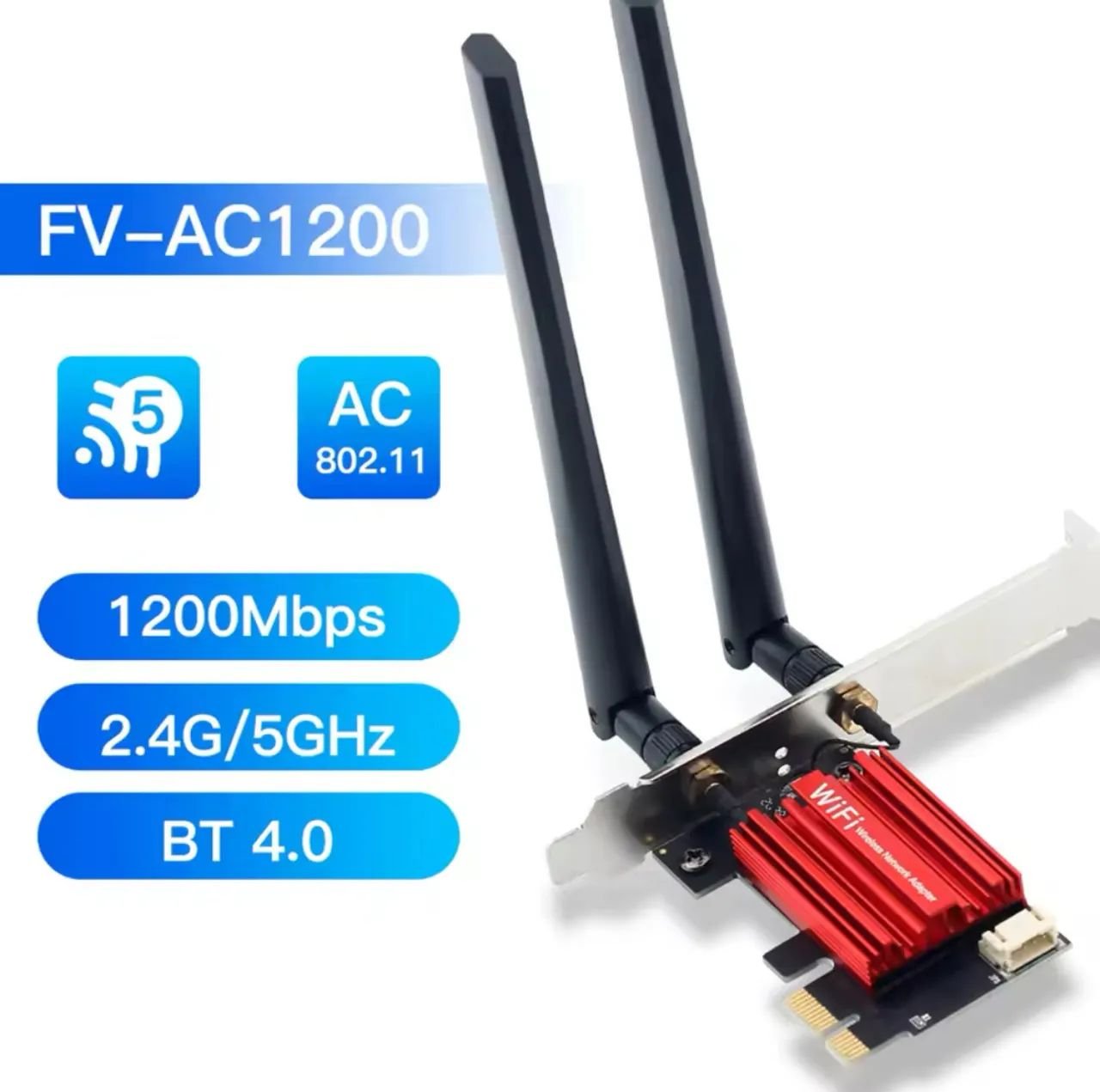 PLACA PCI-E 2.4/5GHZ 1200MBPS WIFI + BLUETOOTH 4.0 - AC1200