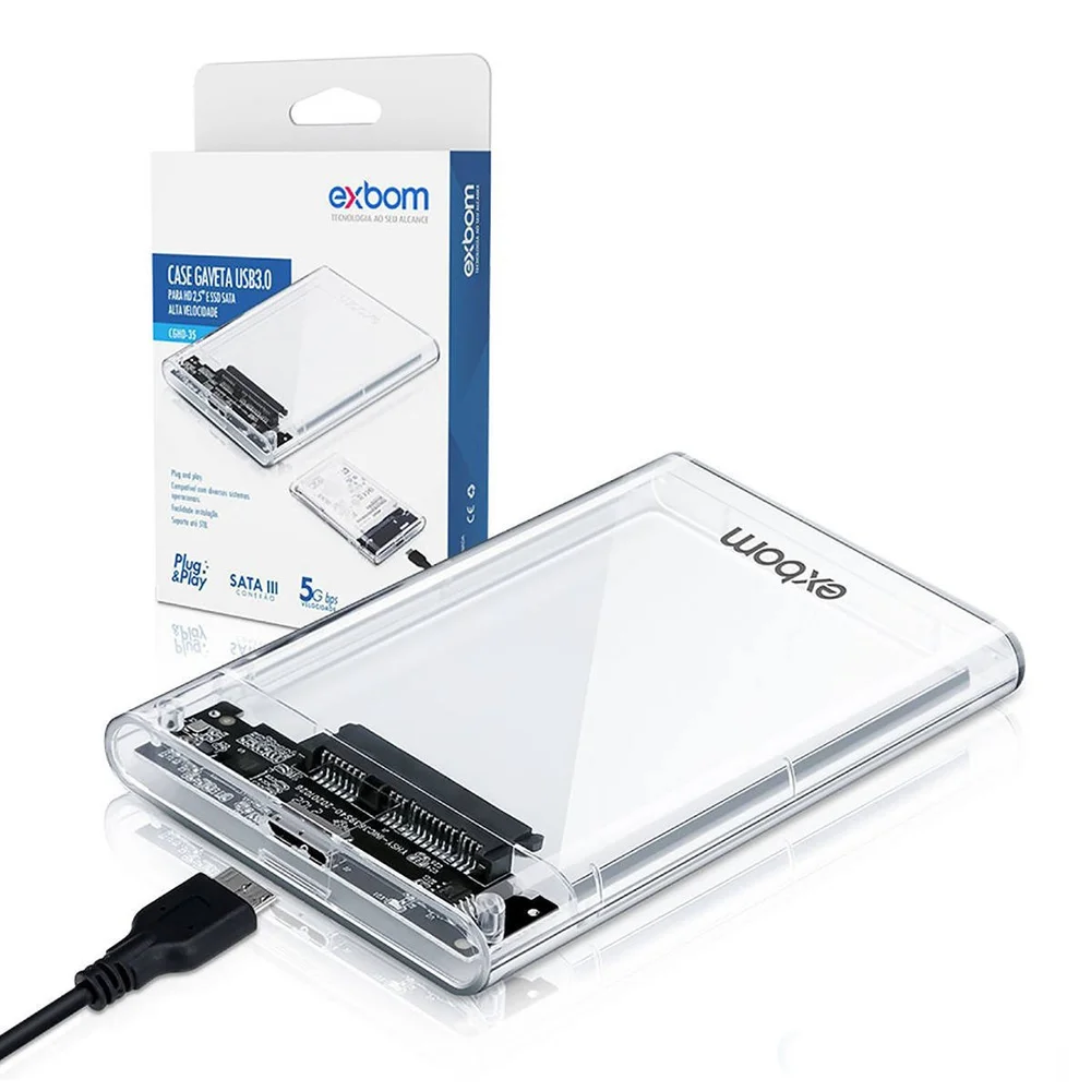CASE HD/SSD USB 3.0 EXBOM CGHD-35 (TRANSPARENTE)
