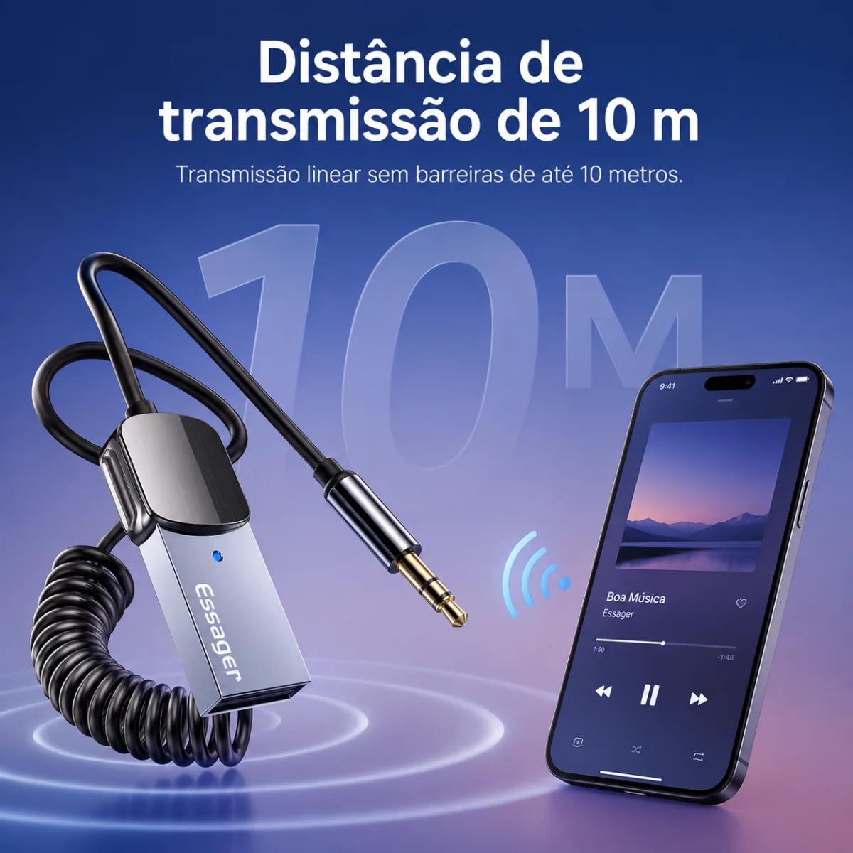 ADAPTADOR BLUETOOTH 5.0 PARA CARRO USB/P2 ESSAGER