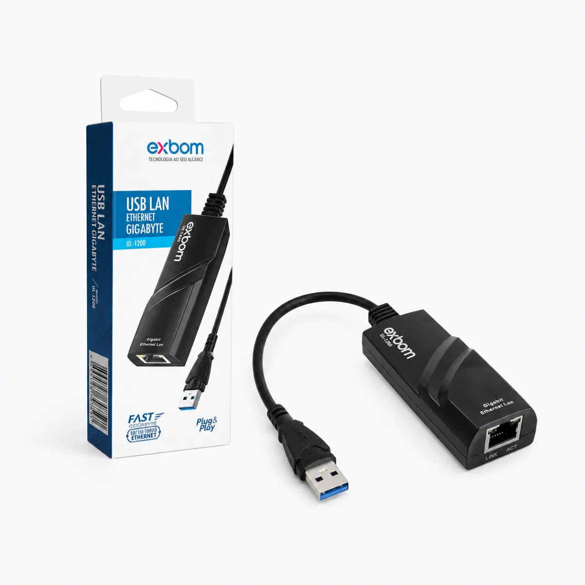 ADAPTADOR DE REDE USB 3.0 P/ RJ45 EXBOM 1000MBPS