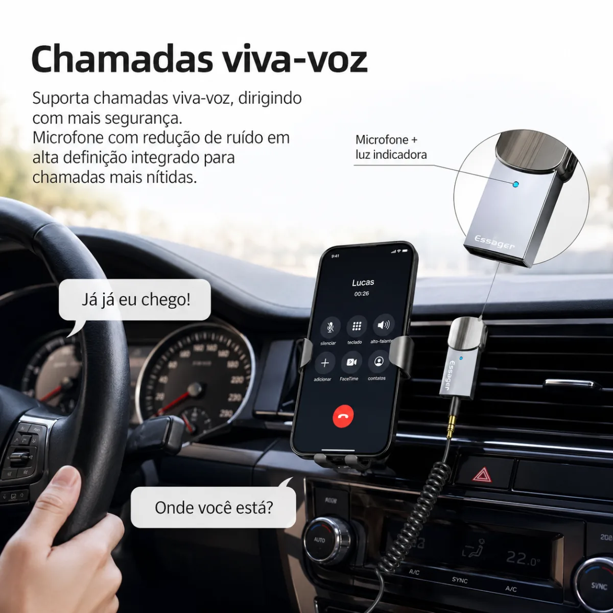 ADAPTADOR BLUETOOTH 5.0 PARA CARRO USB/P2 ESSAGER