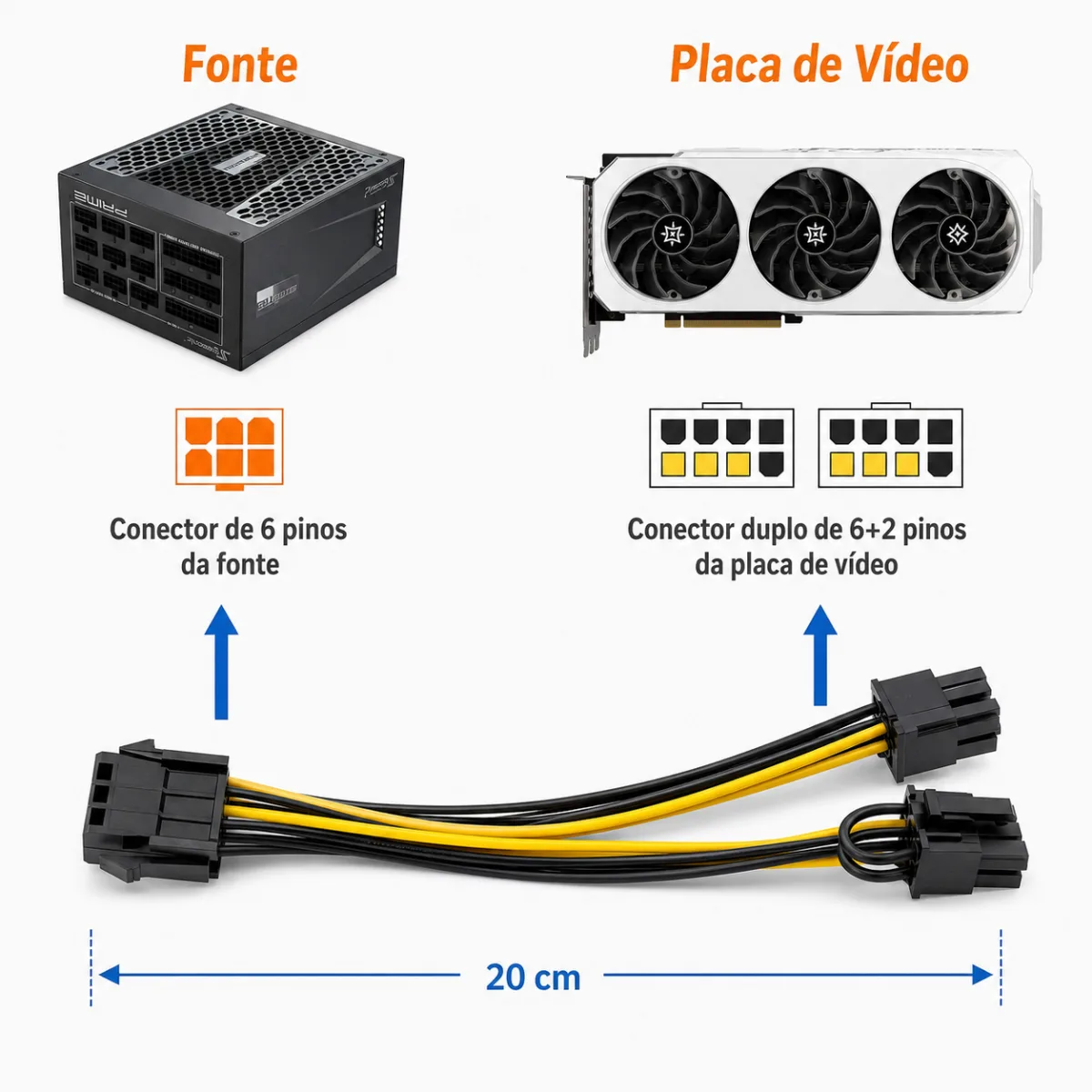 CABO ADAPTADOR 6PIN -> 2 X 8PIN PCIE PLACA DE VIDEO