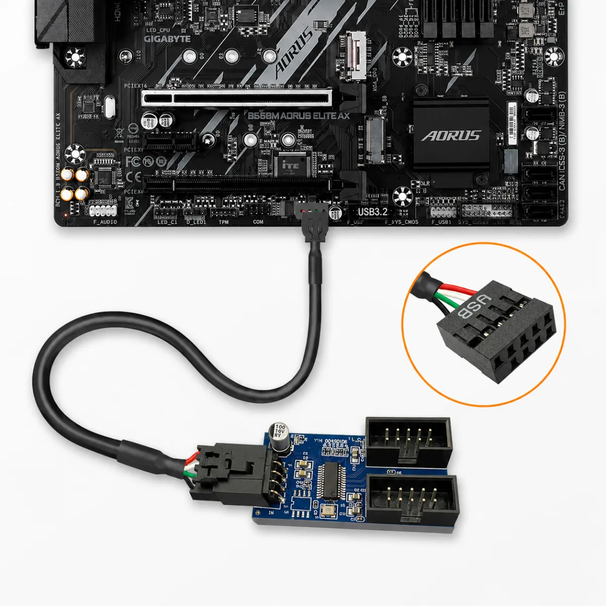ADAPTADOR HUB USB INTERNO PLACA MAE 1 PARA 2