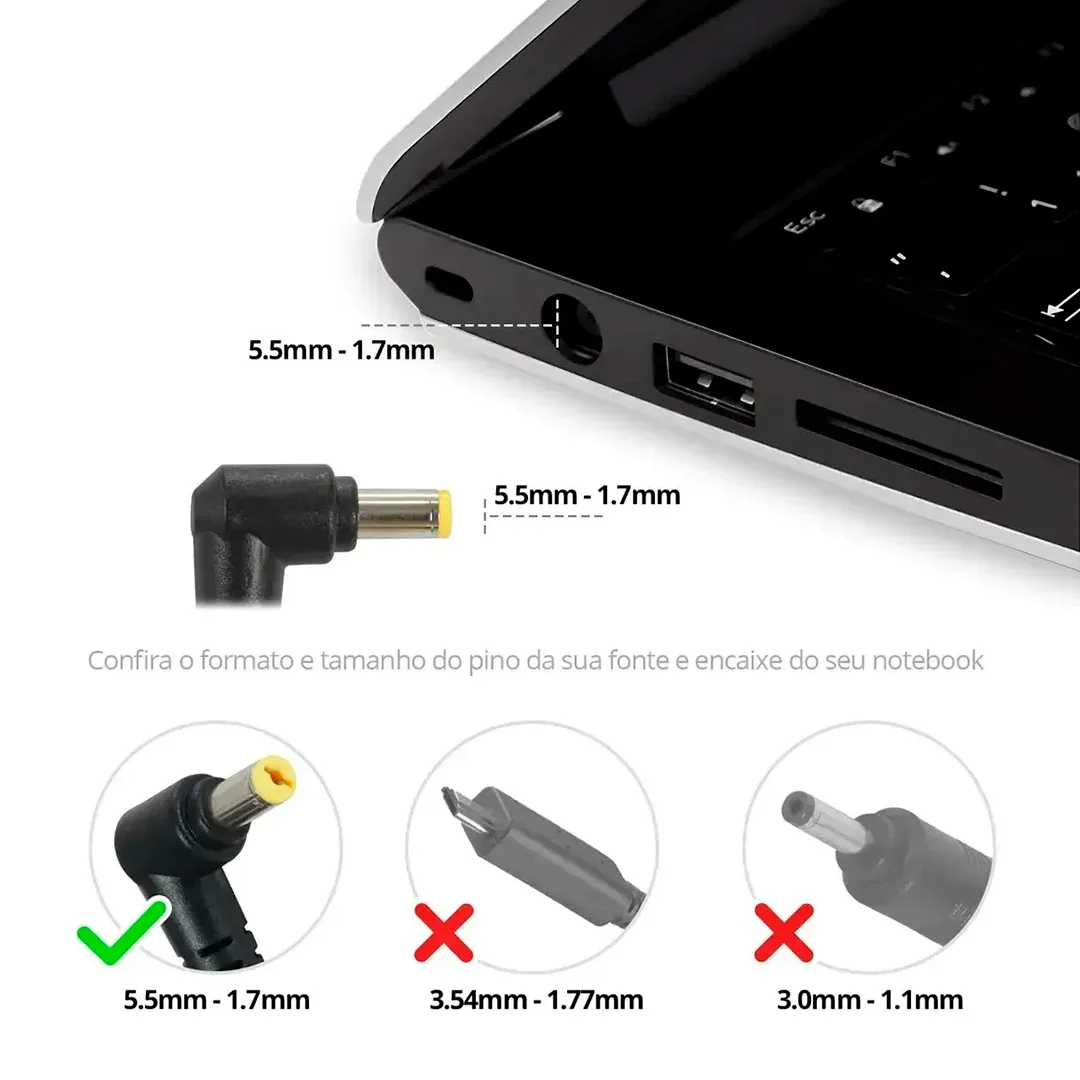 CARREGADOR ACER 19V 3.42A 65W (5.5*1.7) 