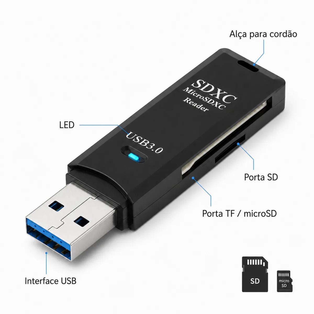ADAPTADOR USB 3.0 LEITOR MICRO SDXC - PRETO